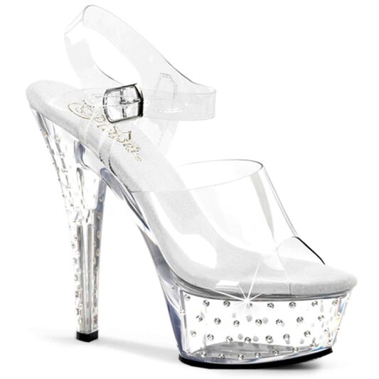 Pleaser Sandalia de Tacón STARDUST-608 Plata Transparente EU-35 / US-5
