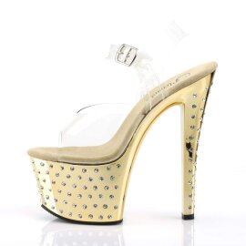 Pleaser Sandalia de Tacón STARDUST-708 Transparente Dorado Metalizado EU-38 / US-8
