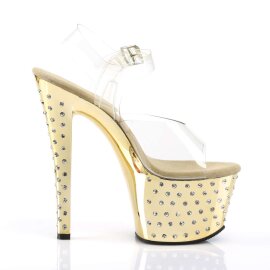 Pleaser Sandalia de Tacón STARDUST-708 Transparente Dorado Metalizado EU-38 / US-8
