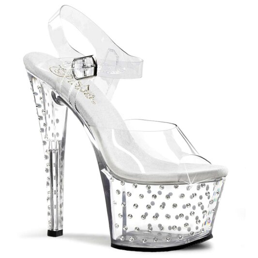 Pleaser Sandalia de Tacón STARDUST-708 Plata Transparente EU-39 / US-9