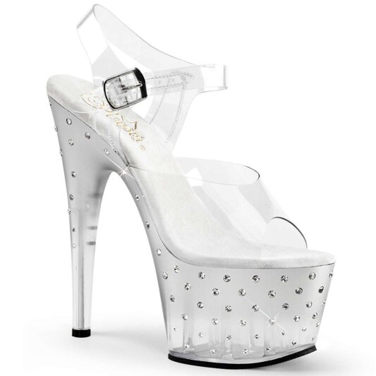 Pleaser Sandalia de Tacón STARDUST-708T Plata Transparente Metalizado EU-37 / US-7