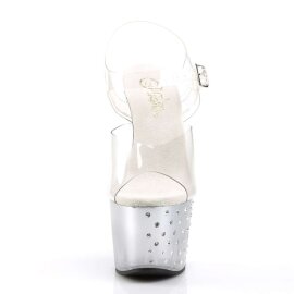 Pleaser Sandalia de Tacón STARDUST-708T Plata Transparente Metalizado EU-37 / US-7