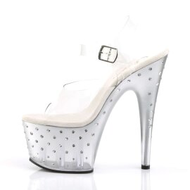 Pleaser Sandalia de Tacón STARDUST-708T Plata Transparente Metalizado EU-37 / US-7