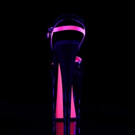 Pleaser Sandalia de Tacón XTREME-809TT Negro Charol Rosa Claro Neón EU-37 / US-7