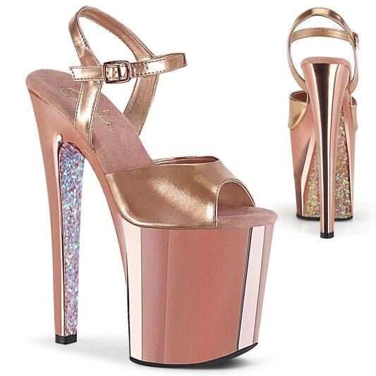 Pleaser Sandalia de Tacón XTREME-809TTG Oro Rosado Claro Metálico Metalizado Purpurina EU-35 / US-5