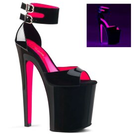 Pleaser Sandalia de Tacón XTREME-875TT Negro Rosa Claro Neón EU-37 / US-7