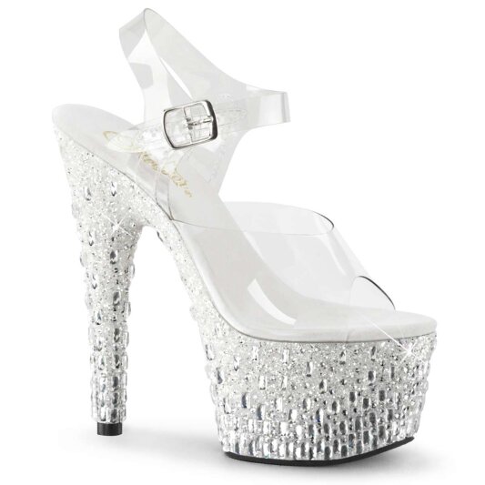 Pleaser Sandalia de Tacón ADORE-708MR-5 Blanco Transparente-Plata EU-35 / US-5