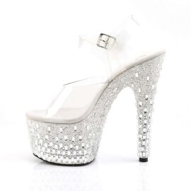 Pleaser Sandalia de Tacón ADORE-708MR-5 Blanco Transparente-Plata EU-35 / US-5