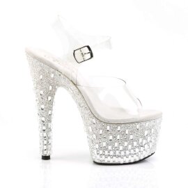 Pleaser Sandalia de Tacón ADORE-708MR-5 Blanco Transparente-Plata EU-35 / US-5
