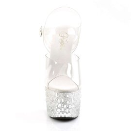 Pleaser Sandalia de Tacón ADORE-708MR-5 Blanco Transparente-Plata EU-39 / US-9