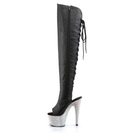 Pleaser Botas por encima de la Rodilla BEJEWELED-3019DM-7 Negro Cuero SintéticoPlata Multi Purpurina EU-35 / US-5