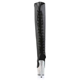 Pleaser Botas por encima de la Rodilla BEJEWELED-3019DM-7 Negro Cuero SintéticoPlata Multi Purpurina EU-35 / US-5