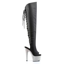 Pleaser Botas por encima de la Rodilla BEJEWELED-3019DM-7 Negro Cuero SintéticoPlata Multi Purpurina EU-37 / US-7