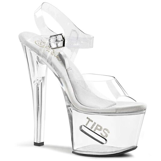 Pleaser Sandalia de Tacón TIPJAR-708-5 Plata Transparente EU-35 / US-5