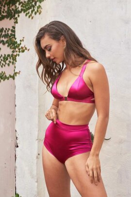 Lunalae Pantalones Cortos Tiro Alto Básico Satín Magenta XL