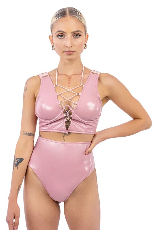 Naughty Thoughts Pantalones Cortos Sinner Vinilo Pantalones Cortos Tiro Alto Rosa L