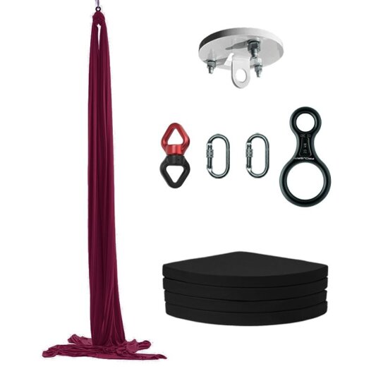 PoleSports Tela Aérea incl. la Colchoneta de protección contra Caídas, Montaje de Techo, Figura 8 y Mosquetón