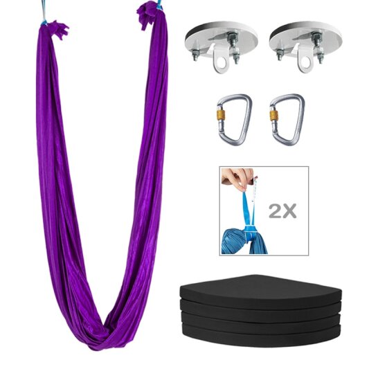PoleSports Hamaca Yoga Aérea incl. Colchoneta de Seguridad, Montaje de Techo y Accesorios de Suspensión