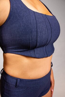 Off the Pole Top Cruzado Denim Azul