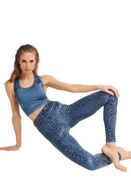 Paradise Chick Leggings Superhero Sticky Tiro Alto Leopardo Azul Empolvado