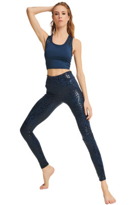 Paradise Chick Leggings Superhero Sticky Tiro Alto Leopardo Denim Azul