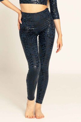 Paradise Chick Leggings Superhero Sticky Tiro Alto Leopardo Denim Azul M