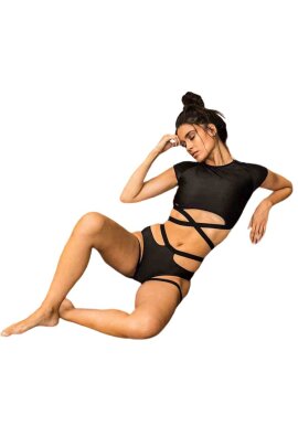 Paradise Chick Pantalones Cortos Frankie Con Ligueros Negro