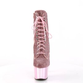 Pleaser ADORE-1020CHRS Plateau Ankle Boots Rhinestones Chrome Light Pink