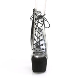 Pleaser ADORE-700-30FS Plateau Ankle Boots Faux Suede Transparent Black