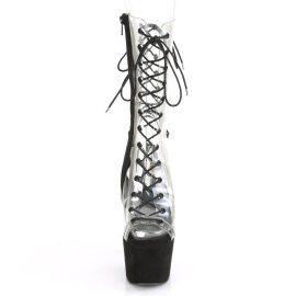 Pleaser ADORE-700-60FS Plateau Ankle Boots Faux Suede Transparent Black