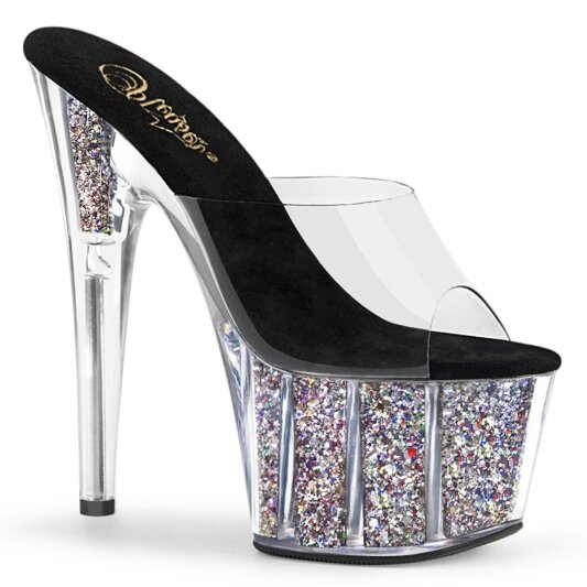 Pleaser ADORE-701CG Zapato Abierto Plataforma Purpurina Plata Transparente