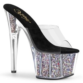 Pleaser ADORE-701CG Zapato Abierto Plataforma Purpurina Plata Transparente