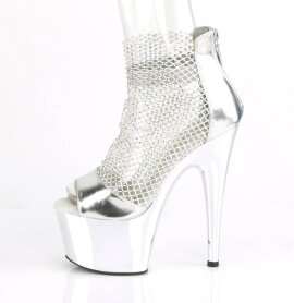 Pleaser ADORE-765RM Sandalia de Tacón Plataforma Malla Metalizado Plata