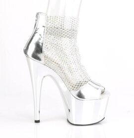 Pleaser ADORE-765RM Sandalia de Tacón Plataforma Malla Metalizado Plata