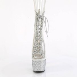 Pleaser BEJEWELED-1016C-2-7 Plateau Ankle Boots Rhinestones Transparent Silver
