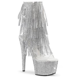 Pleaser BEJEWELED-1017RSF-7 Plateau Ankle Boots Rhinestones Transparent Silver