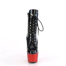 Pleaser BEJEWELED-1020-7 Plateau Ankle Boots Holo Rhinestones Black Red
