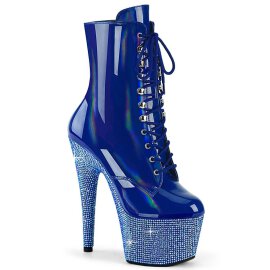 Pleaser BEJEWELED-1020-7 Plateau Ankle Boots Holo Rhinestones Blue