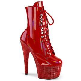 Pleaser BEJEWELED-1020-7 Plateau Ankle Boots Holo Rhinestones Red