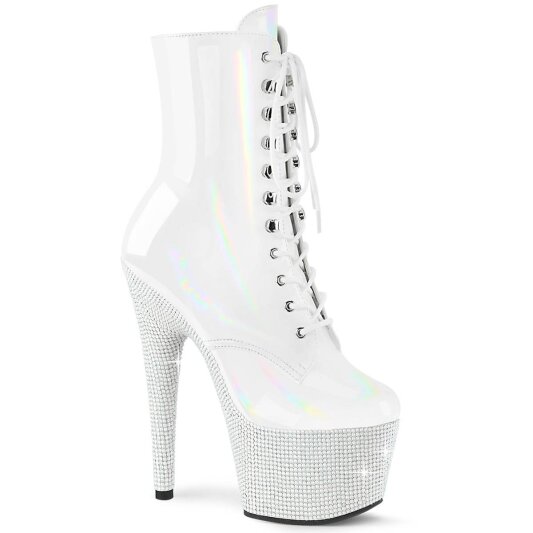 Pleaser BEJEWELED-1020-7 Botín Plataforma Holo Metalizado Blanco