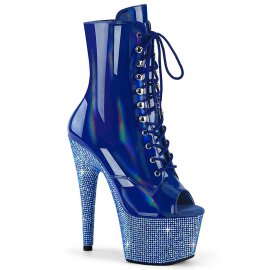 Pleaser BEJEWELED-1021-7 Plateau Ankle Boots Holo Rhinestones Blue