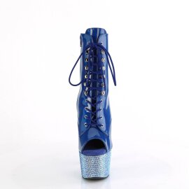 Pleaser BEJEWELED-1021-7 Plateau Ankle Boots Holo Rhinestones Blue