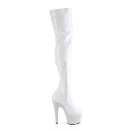 Pleaser BEJEWELED-3000-7 Bota Alta Plataforma Holo Metalizado Blanco