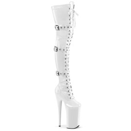 Pleaser BEYOND-3028 Bota Alta Plataforma Charol Blanco