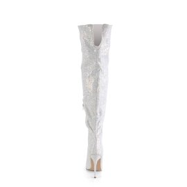 Pleaser COURTLY-3015 Bota Alta Purpurina Blanco