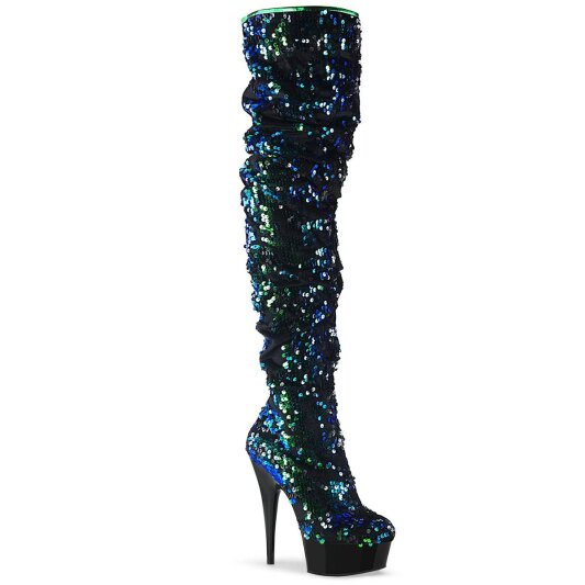 Pleaser DELIGHT-3004 Bota Alta Plataforma Metalizado Verde