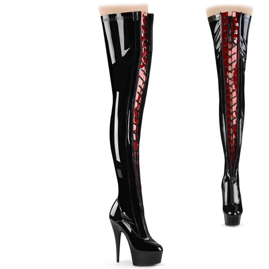 Pleaser DELIGHT-3027 Bota Alta Plataforma Charol Negro