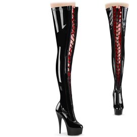 Pleaser DELIGHT-3027 Bota Alta Plataforma Charol Negro