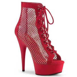 Pleaser DELIGHT-600-33RM Plateau Ankle Boots Faux Suede Rhinestones Red