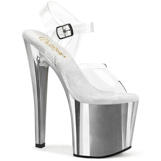 Pleaser ENCHANT-708 Sandalia de Tacón Plataforma Metalizado Plata Transparente